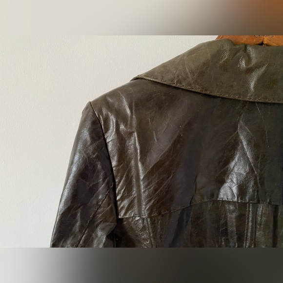 Vintage Brown Green Leather Jacket - Picture 7 of 10